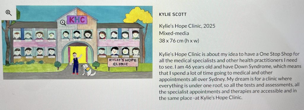Kylie’s highly commended artwork, showing a hospital with many specialists visible in the windows.
